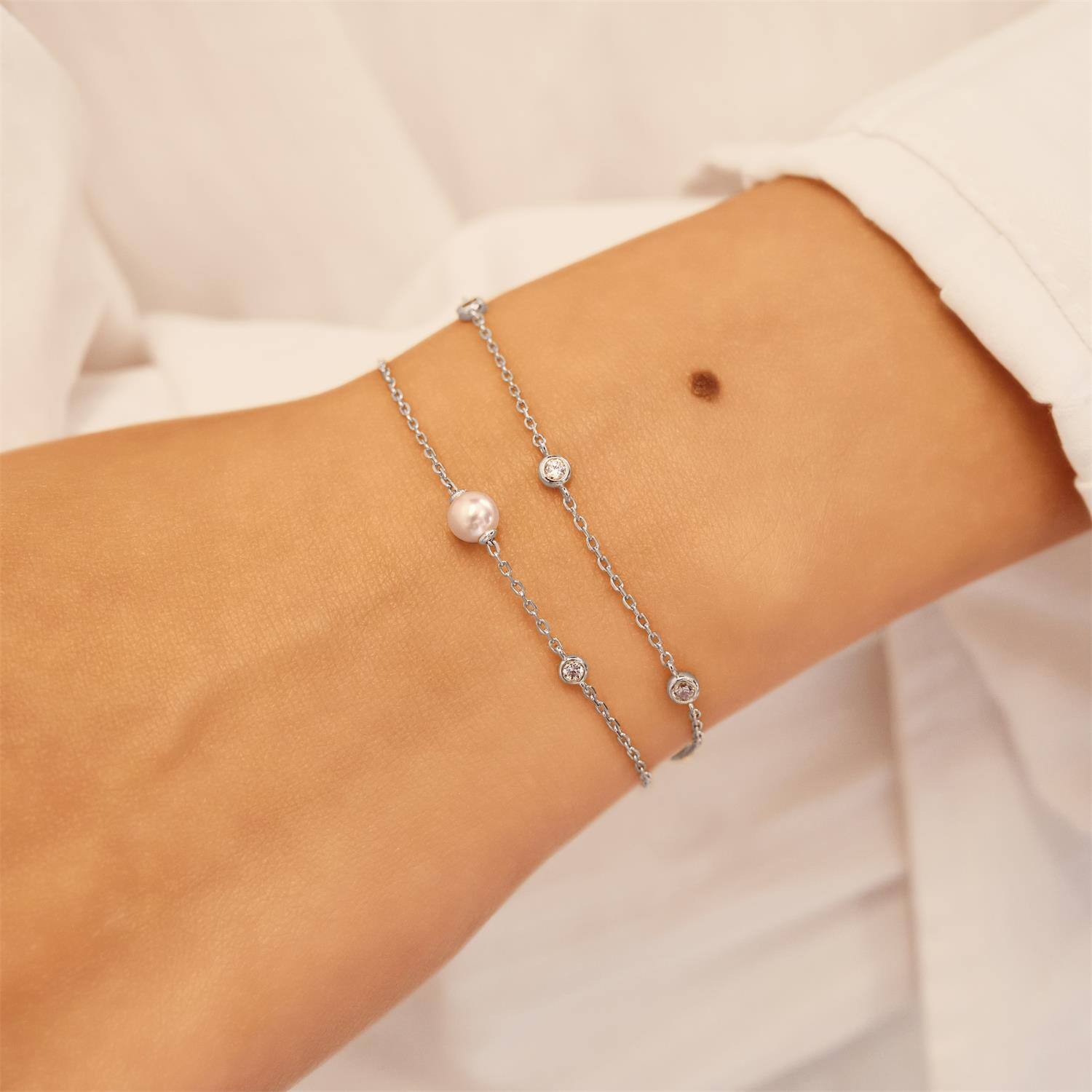 Luna Gaze - Bracelets à maillons - Argent / Rhodié - Perle - 18,5cm